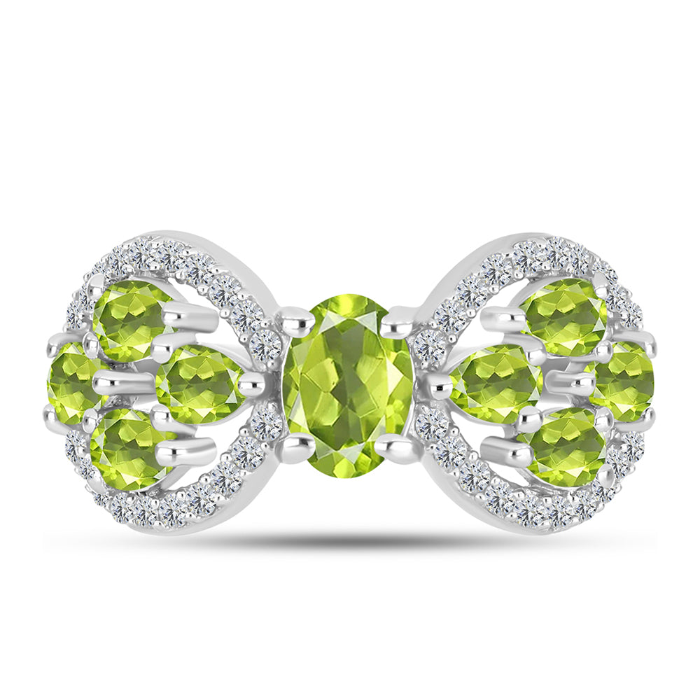 Inel din Argint 925 ( 3.5 grame ) cu Peridot Changbai și Topaz Alb 2.61 Carate