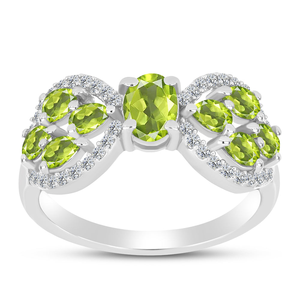 Inel din Argint 925 ( 3.5 grame ) cu Peridot Changbai și Topaz Alb 2.61 Carate 2 