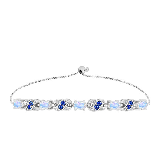 Brățară din Argint 925 ( 6.64 grame ) cu Safir Albastru Australian și Piatra Lunii Curcubeu 2.71 Carate