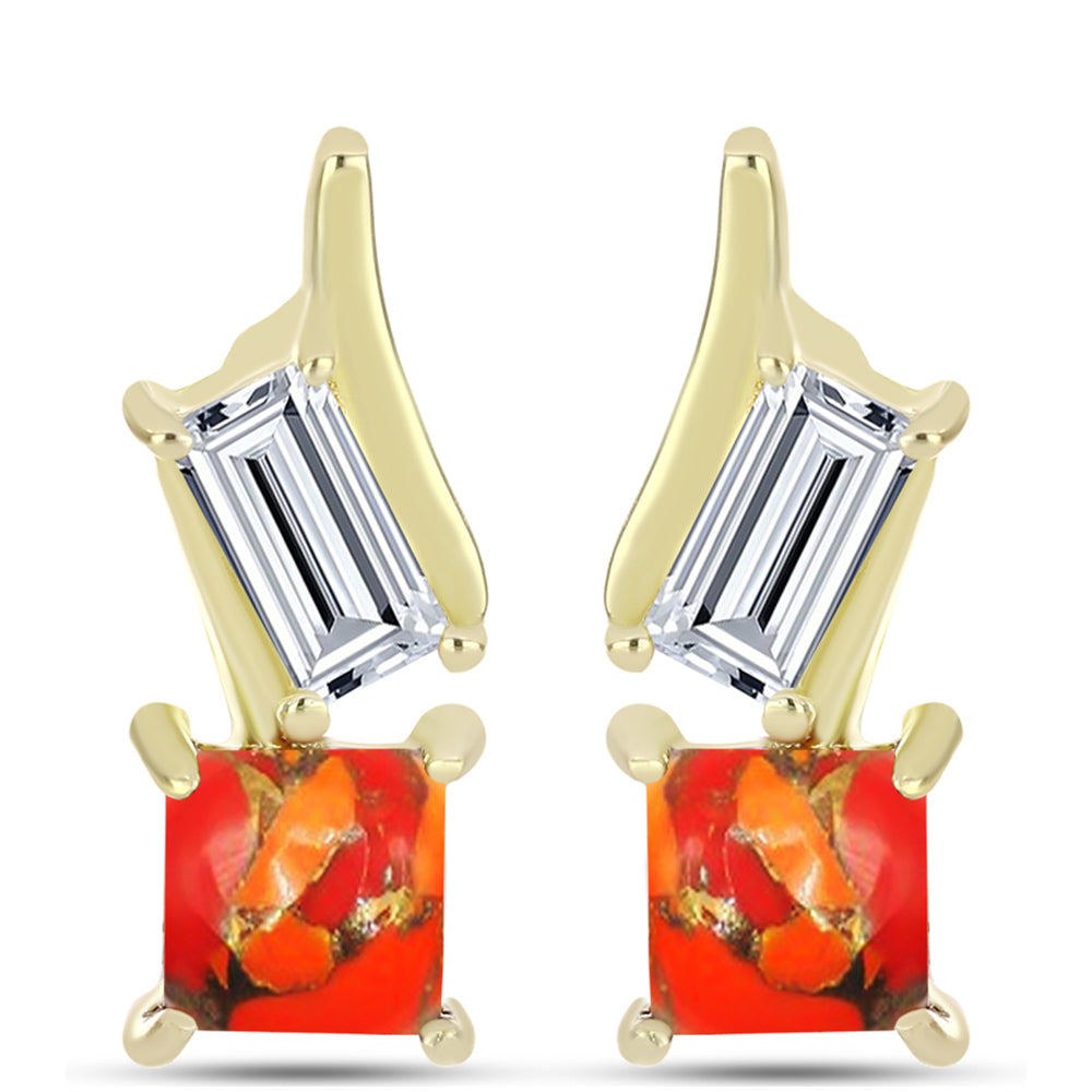 Cercei din Argint 925 Placat cu Aur ( 3.31 grame ) cu Turcoaz Mohave și Topaz Alb 2.08 Carate 1 