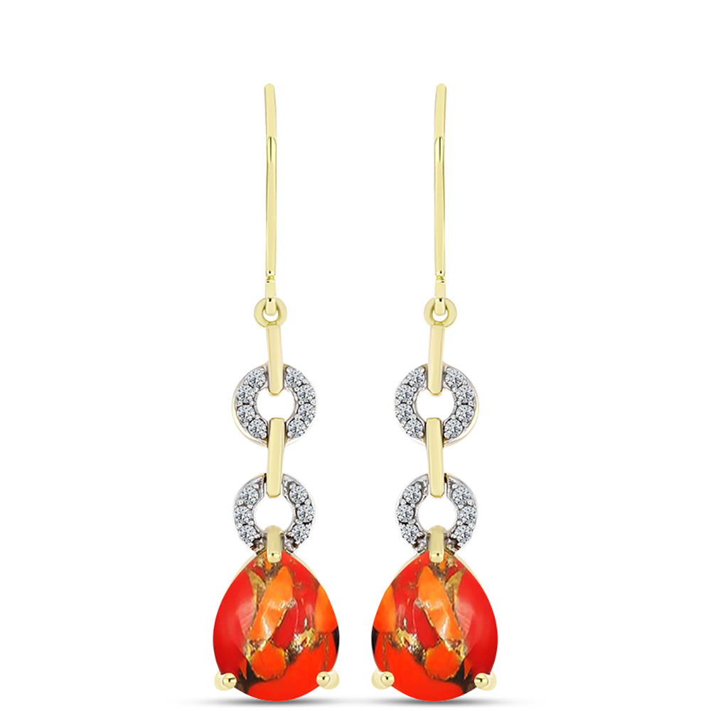 Cercei din Argint 925 Placat cu Aur ( 3.87 grame ) cu Turcoaz Mohave și Topaz Alb 5.97 Carate