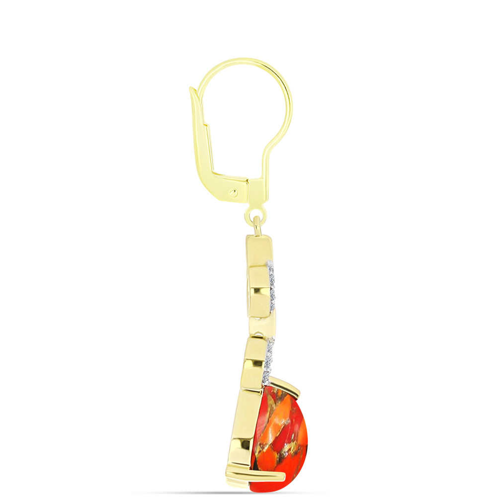 Cercei din Argint 925 Placat cu Aur ( 3.87 grame ) cu Turcoaz Mohave și Topaz Alb 5.97 Carate