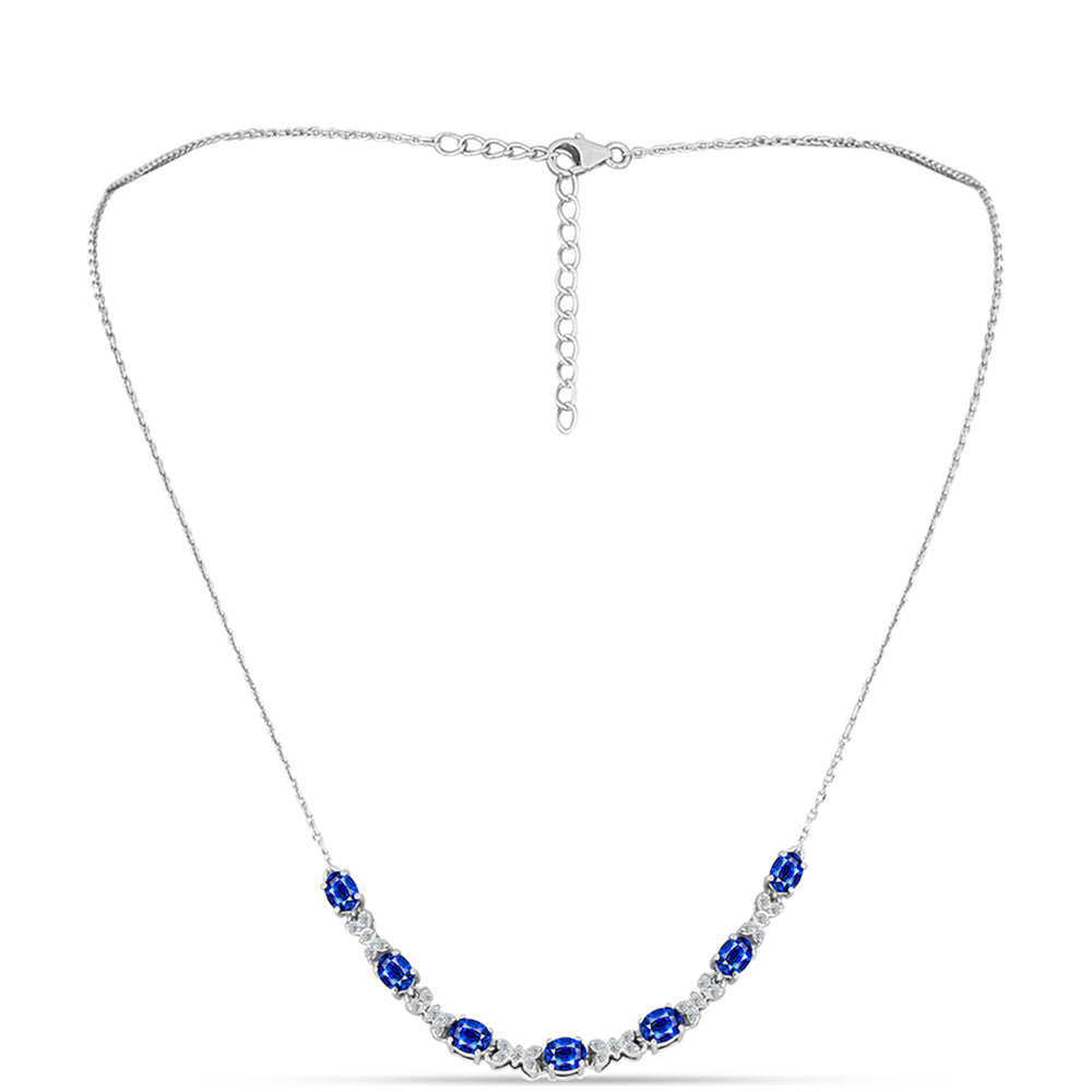 Colier din Argint 925 ( 5.56 grame ) cu Safir Albastru Australian și Topaz Alb 3.79 Carate