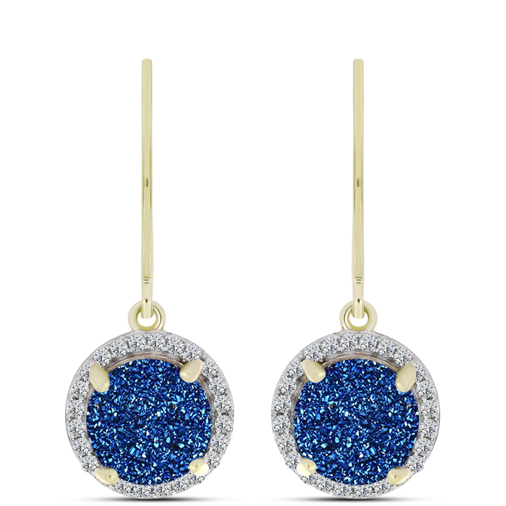 Cercei din Argint 925 Placat cu Aur ( 2.53 grame ) cu Albastru Drusy și Topaz Alb 4.47 Carate 1 