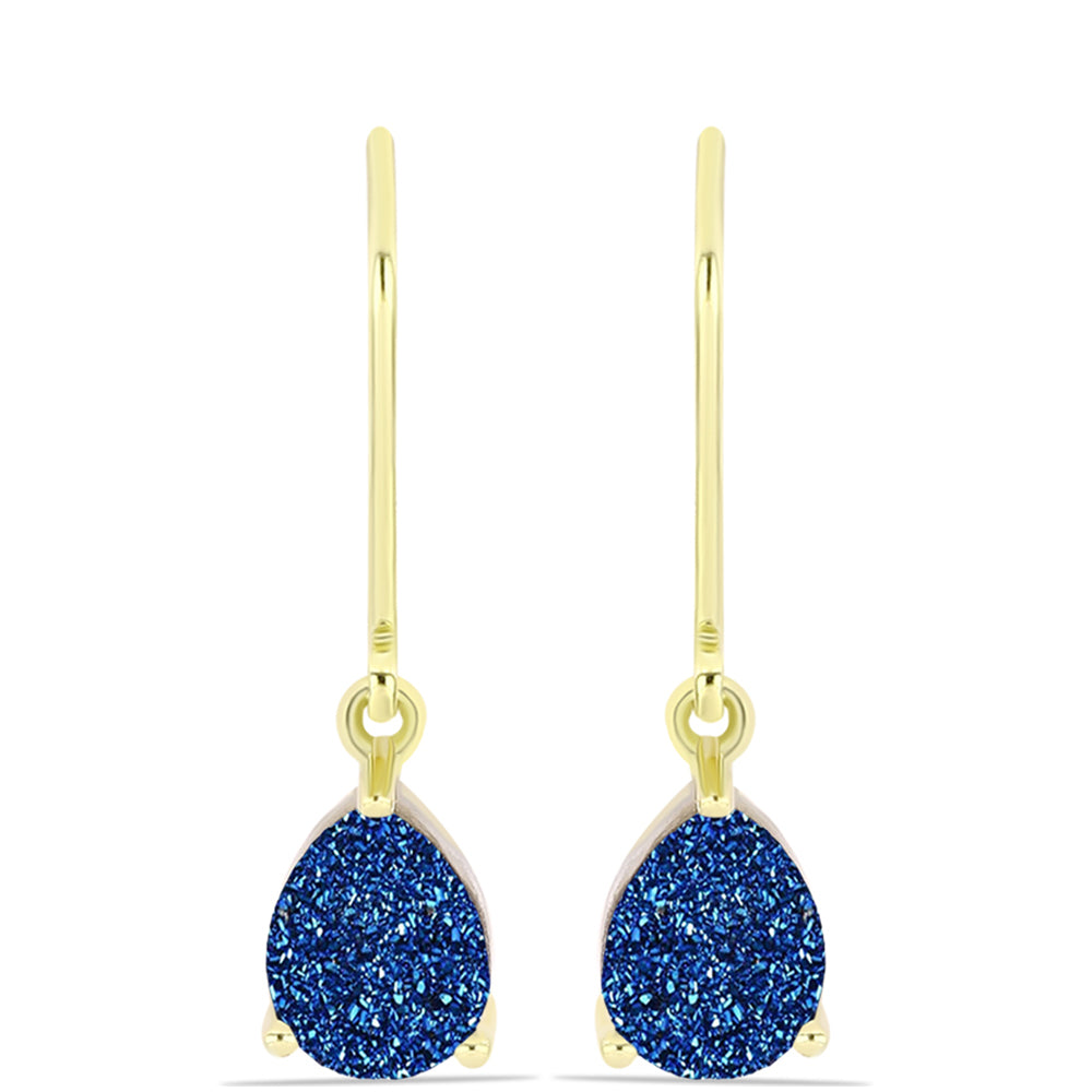Cercei din Argint 925 Placat cu Aur ( 1.45 grame ) cu Albastru Drusy 2.44 Carate