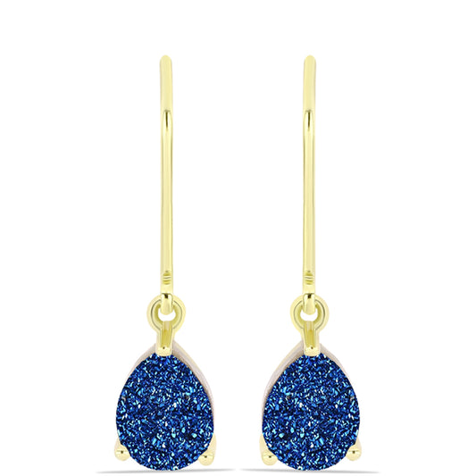 Cercei din Argint 925 Placat cu Aur ( 1.45 grame ) cu Albastru Drusy 2.44 Carate
