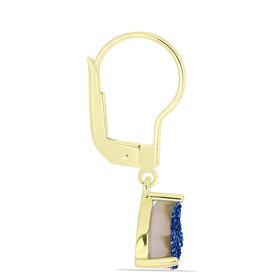Cercei din Argint 925 Placat cu Aur ( 1.45 grame ) cu Albastru Drusy 2.44 Carate