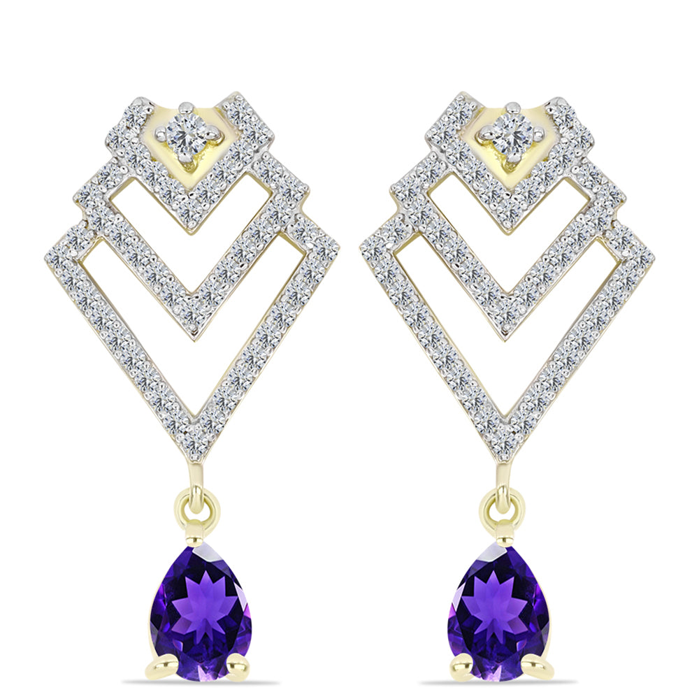 Cercei din Argint 925 Placat cu Aur ( 4.77 grame ) cu Ametist Marocan și Topaz Alb 2.19 Carate