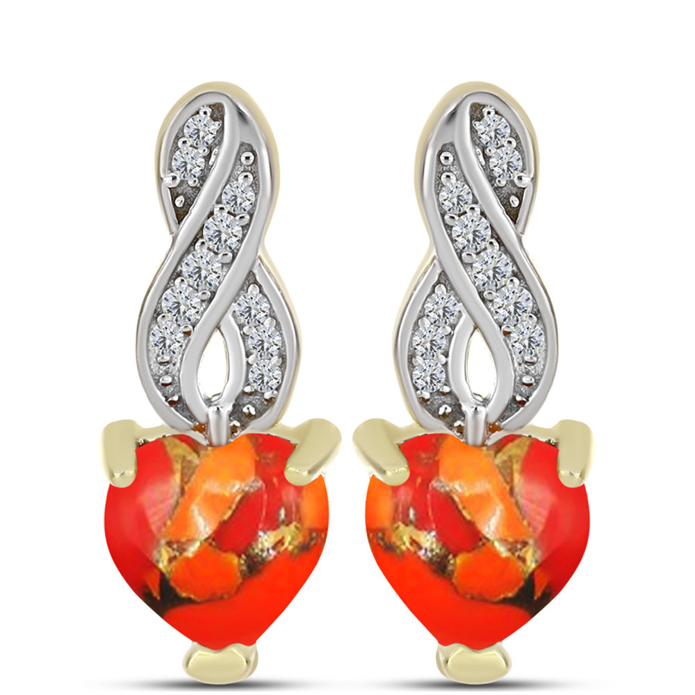Cercei din Argint 925 Placat cu Aur ( 3.84 grame ) cu Turcoaz Mohave și Topaz Alb 2.33 Carate 1 