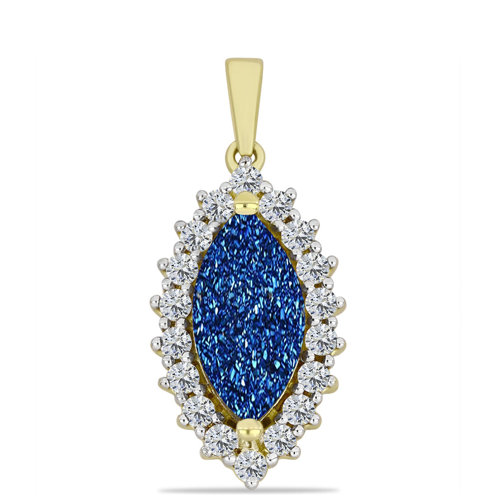 Pandantiv din Argint 925 Placat cu Aur ( 2.27 grame ) cu Albastru Drusy și Topaz Alb 3.25 Carate 1 