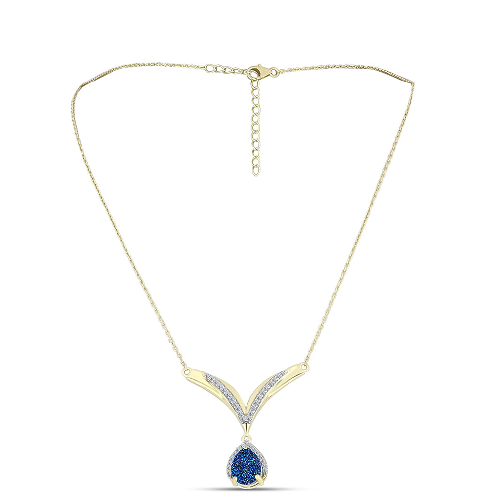 Colier din Argint 925 Placat cu Aur ( 6.29 grame ) cu Albastru Drusy și Topaz Alb 2.54 Carate