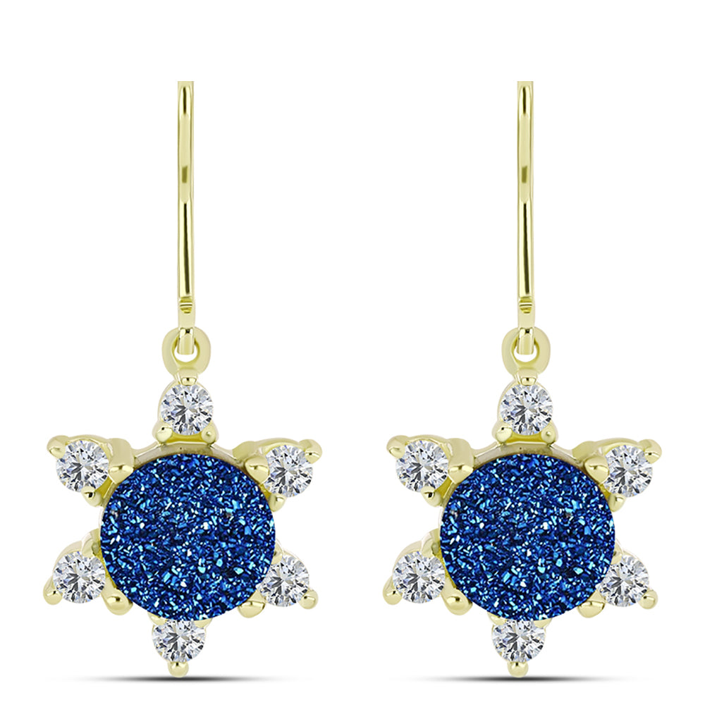 Cercei din Argint 925 Placat cu Aur ( 3.33 grame ) cu Albastru Drusy și Topaz Alb 5.05 Carate 1 