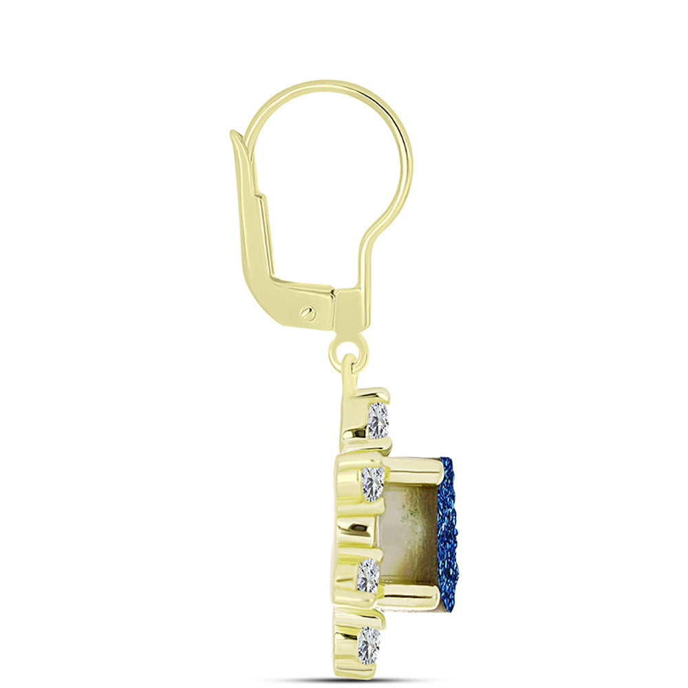 Cercei din Argint 925 Placat cu Aur ( 3.33 grame ) cu Albastru Drusy și Topaz Alb 5.05 Carate