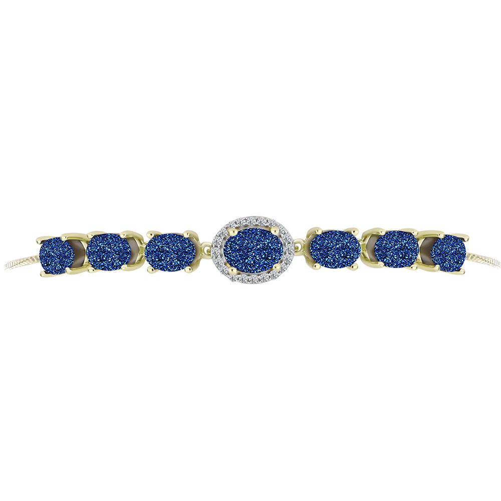 Brățară din Argint 925 Placat cu Aur ( 5.08 grame ) cu Albastru Drusy și Topaz Alb 7.23 Carate