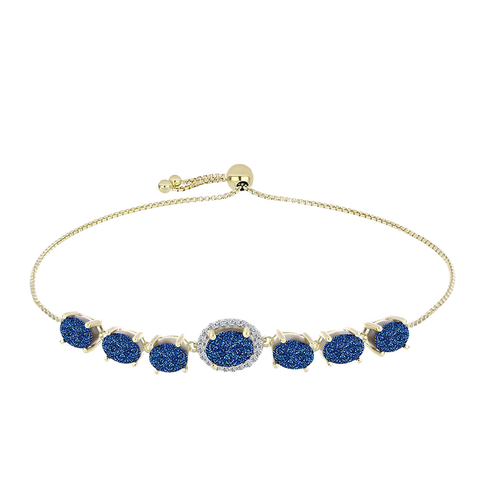 Brățară din Argint 925 Placat cu Aur ( 5.08 grame ) cu Albastru Drusy și Topaz Alb 7.23 Carate 1 