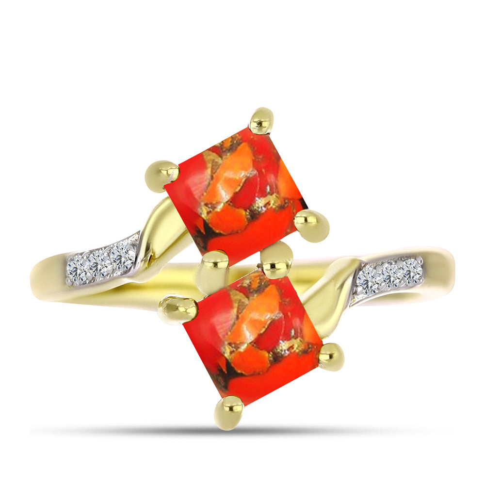 Inel din Argint 925 Placat cu Aur ( 2.68 grame ) cu Turcoaz Mohave și Topaz Alb 1.28 Carate 1 
