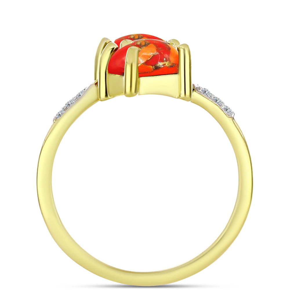 Inel din Argint 925 Placat cu Aur ( 2.68 grame ) cu Turcoaz Mohave și Topaz Alb 1.28 Carate