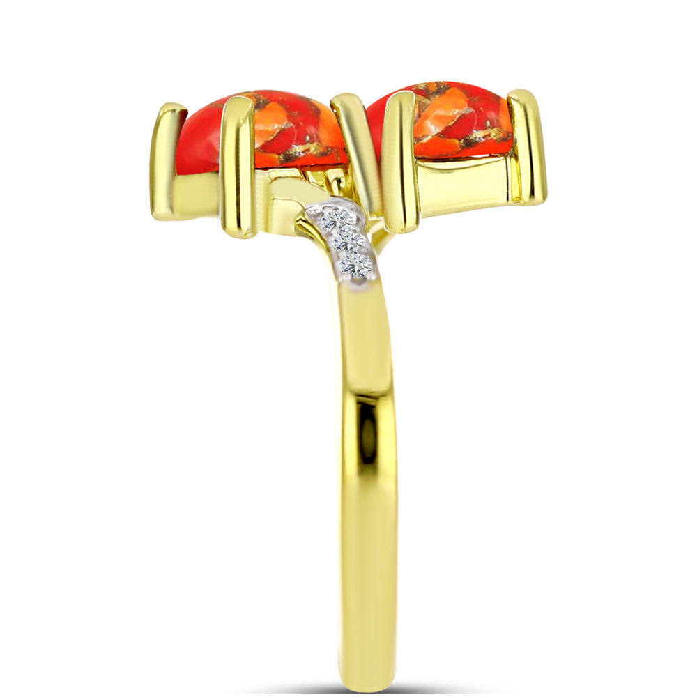 Inel din Argint 925 Placat cu Aur ( 2.68 grame ) cu Turcoaz Mohave și Topaz Alb 1.28 Carate