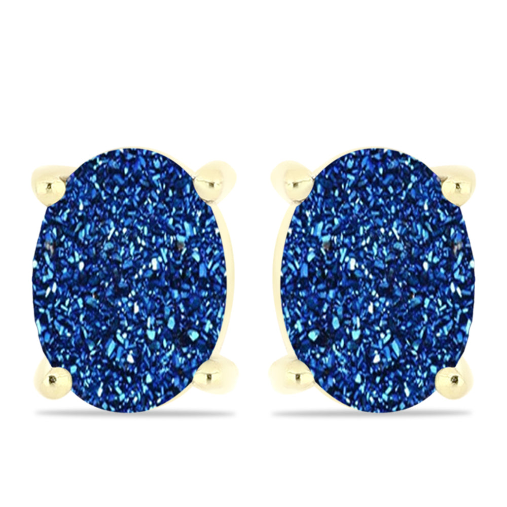 Cercei din Argint 925 Placat cu Aur ( 1.44 grame ) cu Albastru Drusy 2.6 Carate 1 