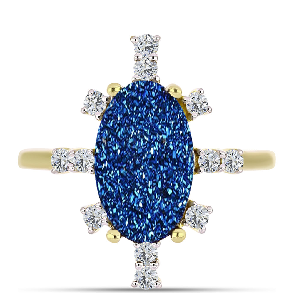Inel din Argint 925 Placat cu Aur ( 3.26 grame ) cu Albastru Drusy și Topaz Alb 4.62 Carate 1 