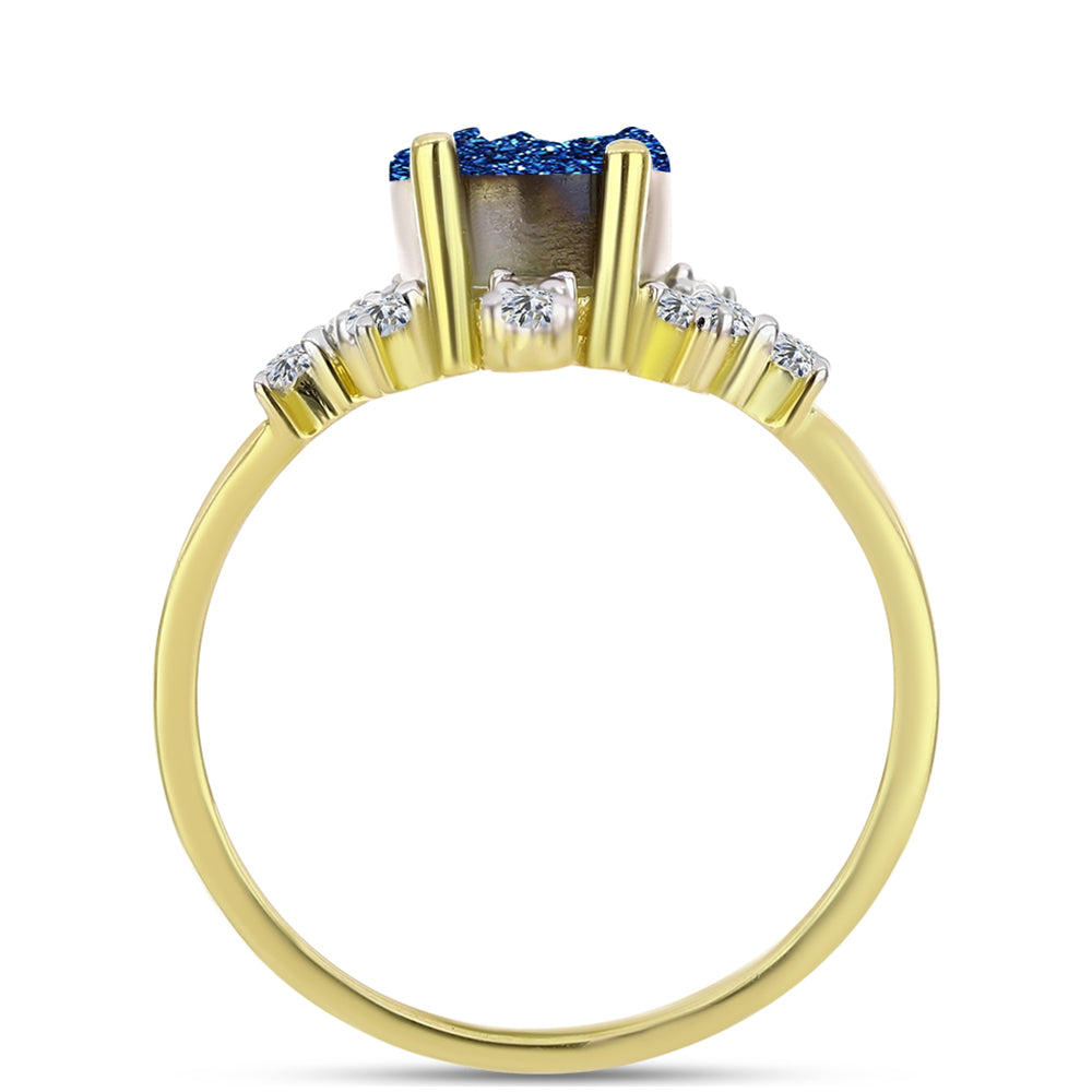 Inel din Argint 925 Placat cu Aur ( 3.26 grame ) cu Albastru Drusy și Topaz Alb 4.62 Carate 4 
