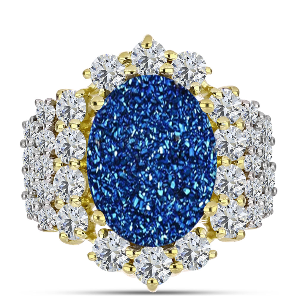 Inel din Argint 925 Placat cu Aur ( 4.84 grame ) cu Albastru Drusy și Topaz Alb 8.62 Carate 1 