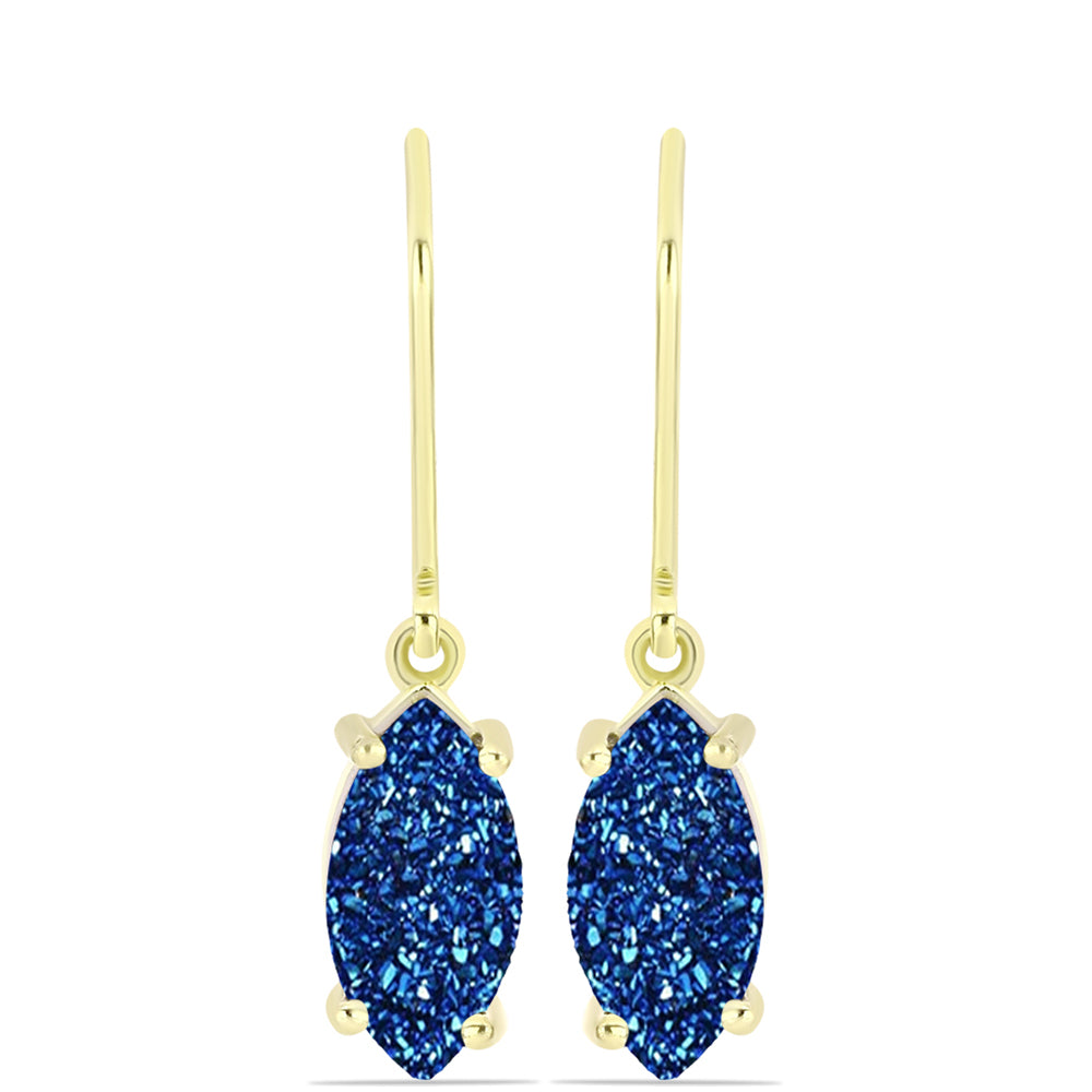 Cercei din Argint 925 Placat cu Aur ( 1.82 grame ) cu Albastru Drusy 3.73 Carate