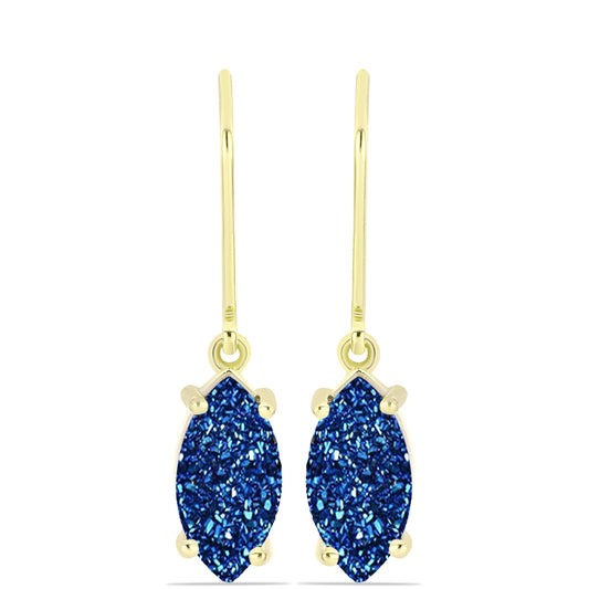 Cercei din Argint 925 Placat cu Aur ( 1.82 grame ) cu Albastru Drusy 3.73 Carate