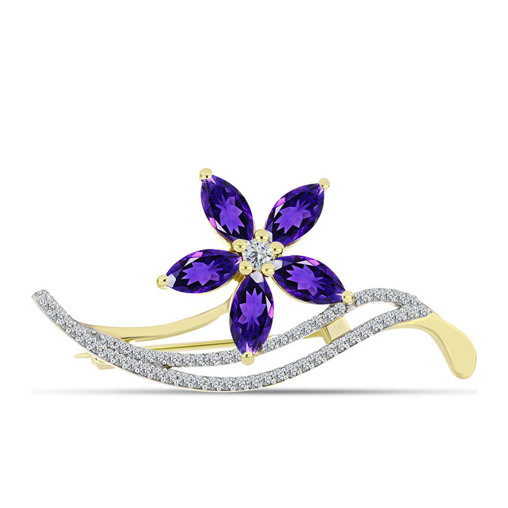 Broşă din Argint 925 Placat cu Aur ( 3.92 grame ) cu Ametist Marocan și Topaz Alb 2.95 Carate 1 