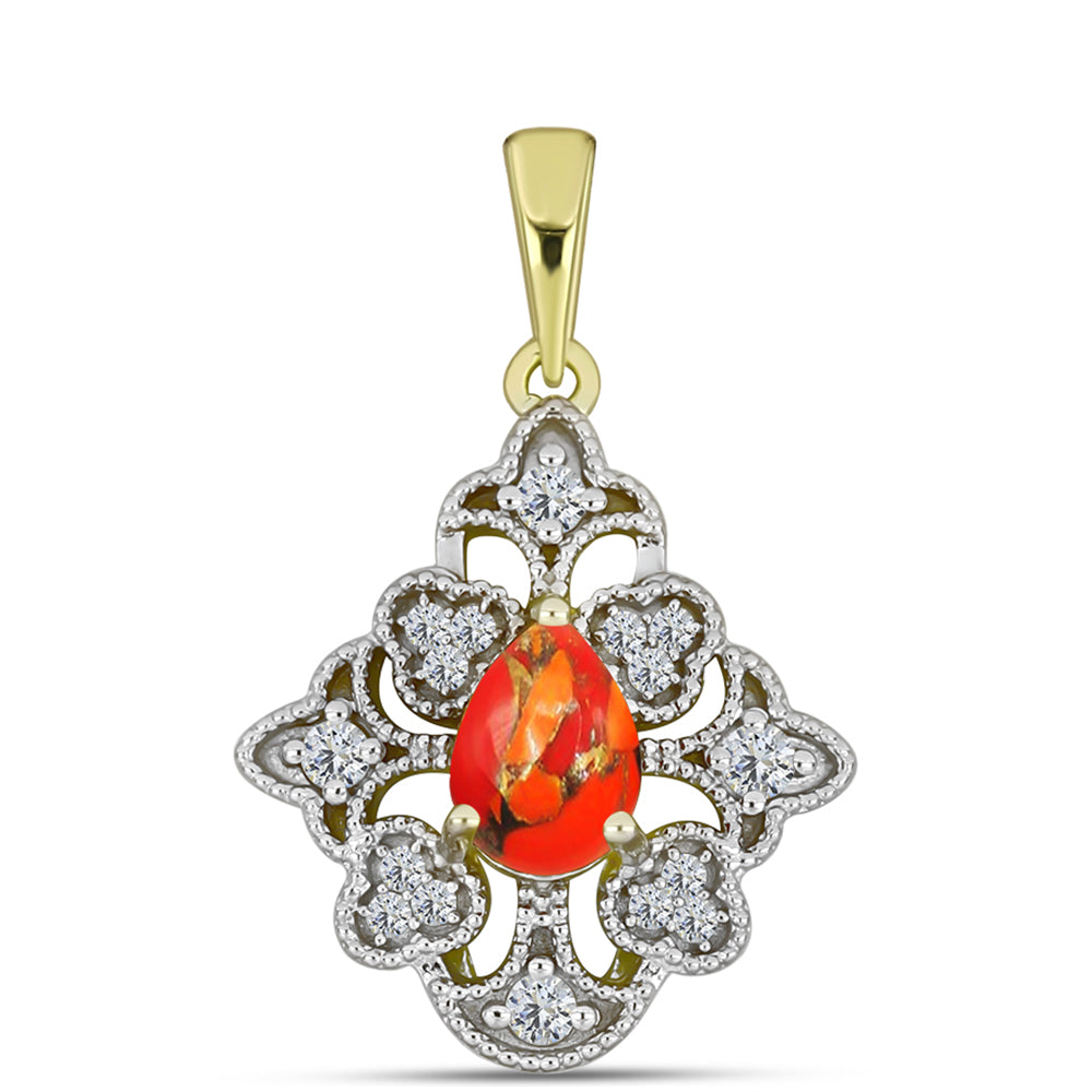 Pandantiv din Argint 925 Placat cu Aur ( 2.43 grame ) cu Turcoaz Mohave și Topaz Alb 0.96 Carate