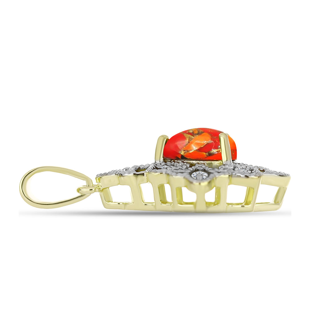 Pandantiv din Argint 925 Placat cu Aur ( 2.43 grame ) cu Turcoaz Mohave și Topaz Alb 0.96 Carate 2 
