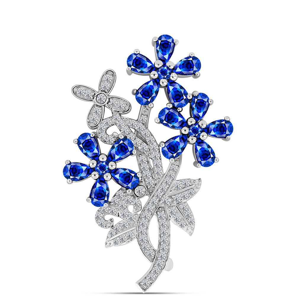 Broşă din Argint 925 ( 6.9 grame ) cu Safir Albastru Australian și Topaz Alb 5.93 Carate