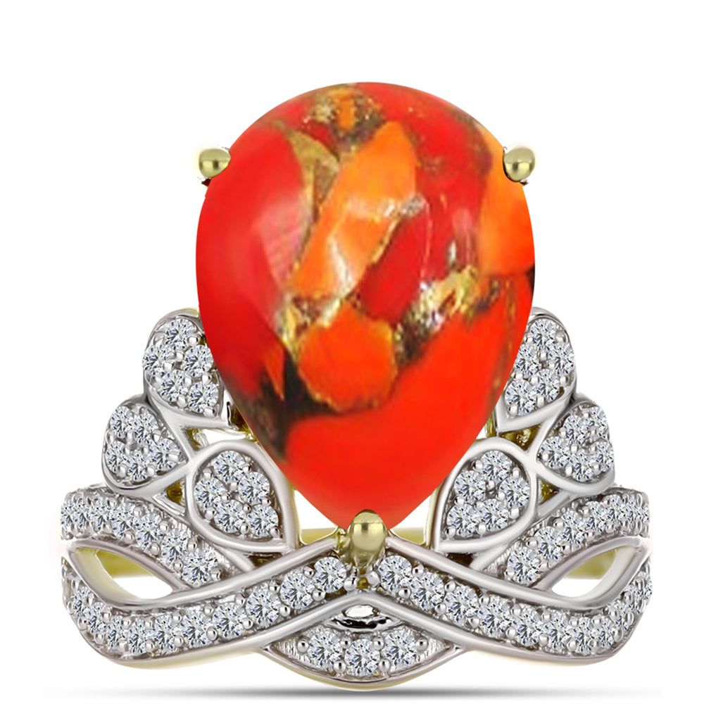 Inel din Argint 925 Placat cu Aur ( 4.01 grame ) cu Turcoaz Mohave și Topaz Alb 7.39 Carate