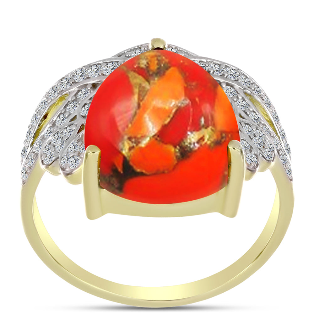 Inel din Argint 925 Placat cu Aur ( 4.01 grame ) cu Turcoaz Mohave și Topaz Alb 7.39 Carate