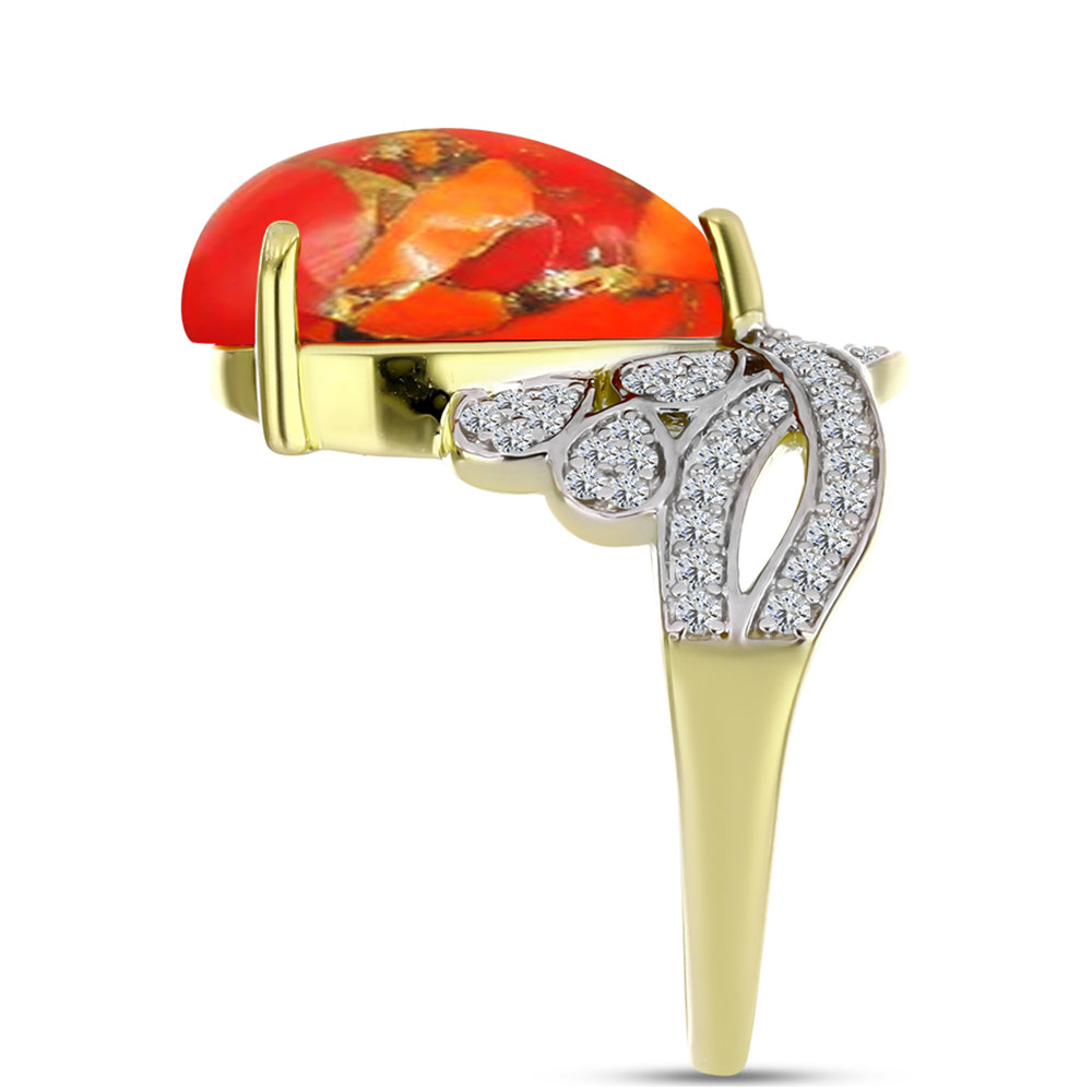 Inel din Argint 925 Placat cu Aur ( 4.01 grame ) cu Turcoaz Mohave și Topaz Alb 7.39 Carate 4 