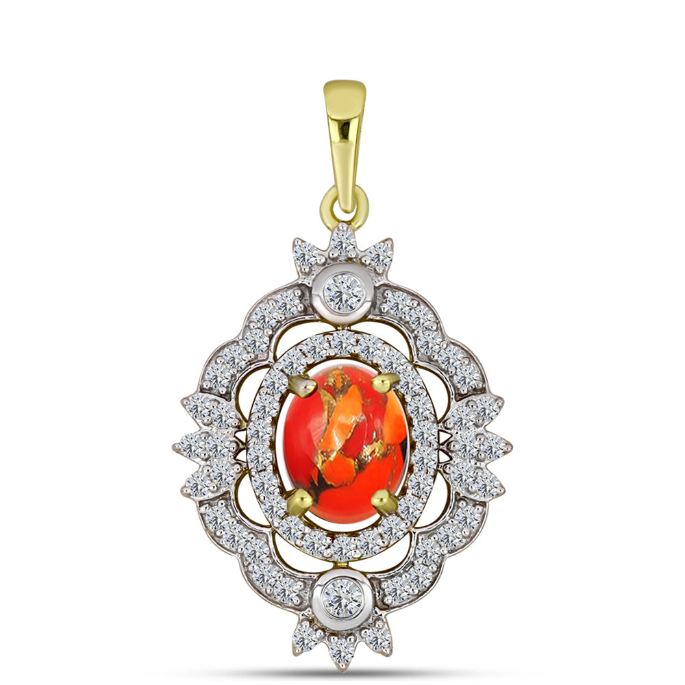 Pandantiv din Argint 925 Placat cu Aur ( 2.42 grame ) cu Turcoaz Mohave și Topaz Alb 1.56 Carate