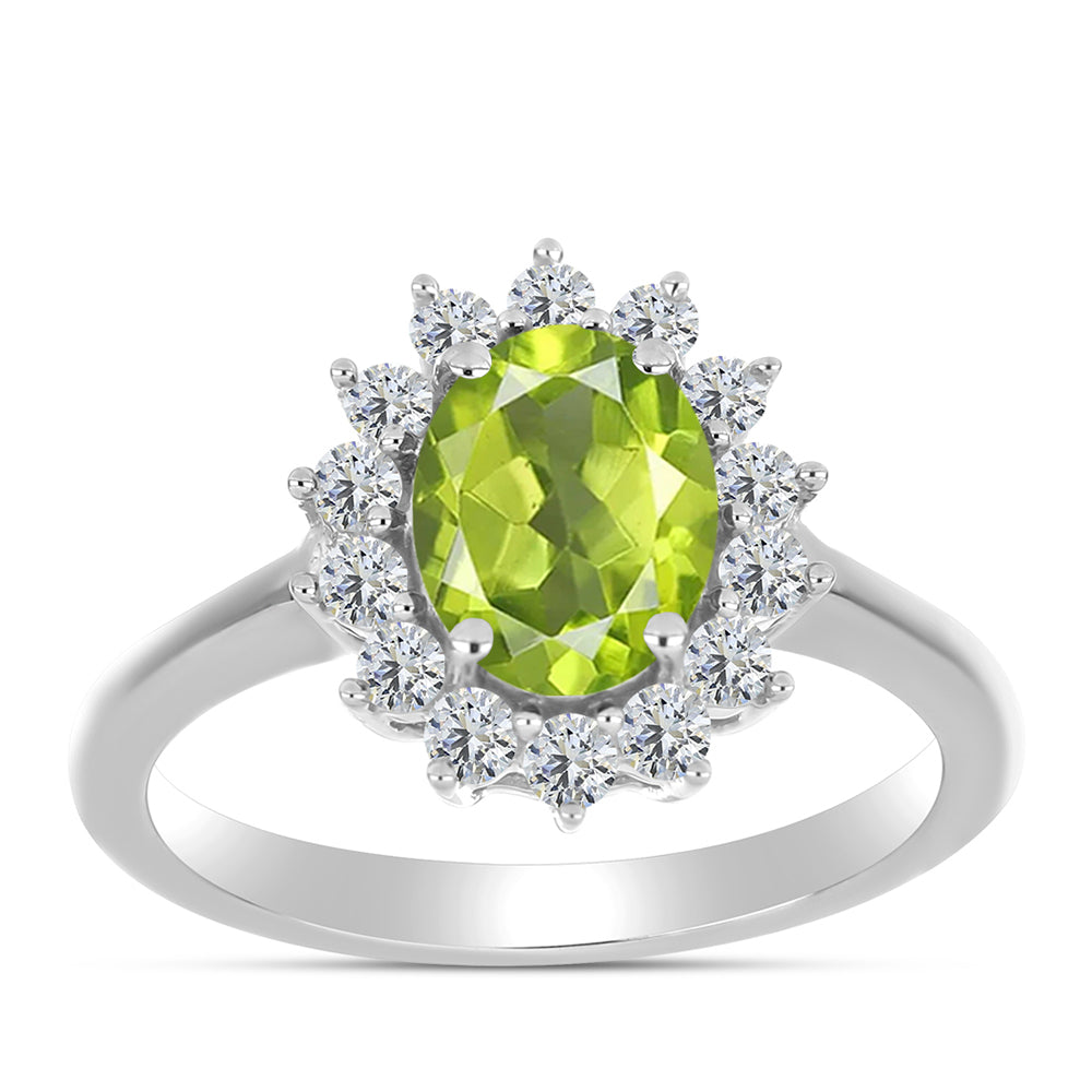 Inel din Argint 925 ( 2.64 grame ) cu Peridot Changbai și Topaz Alb 1.58 Carate