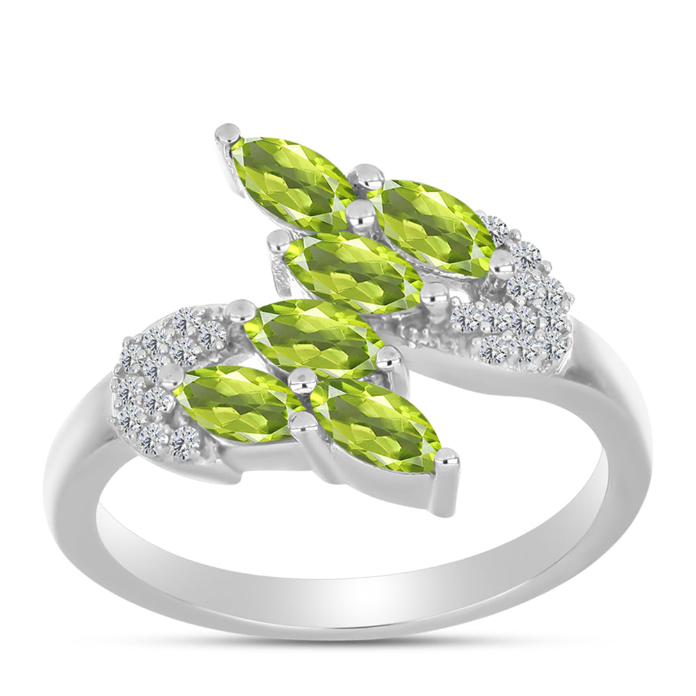 Inel din Argint 925 ( 2.46 grame ) cu Peridot Changbai și Topaz Alb 1.03 Carate