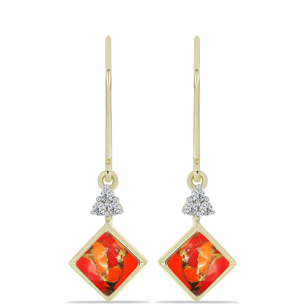 Cercei din Argint 925 Placat cu Aur ( 2.37 grame ) cu Turcoaz Mohave și Topaz Alb 1.33 Carate