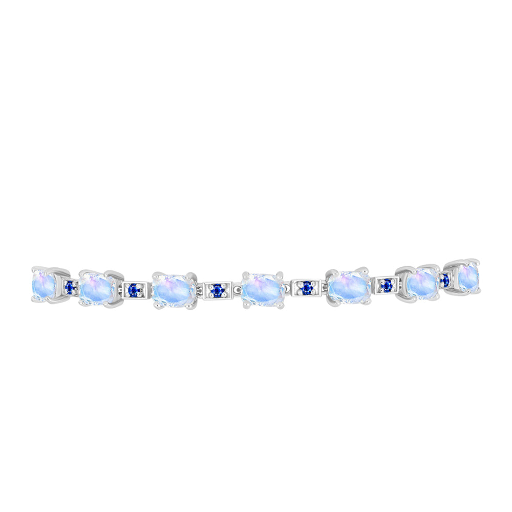 Brățară din Argint 925 ( 5.71 grame ) cu Safir Albastru Australian și Piatra Lunii Curcubeu 6.38 Carate