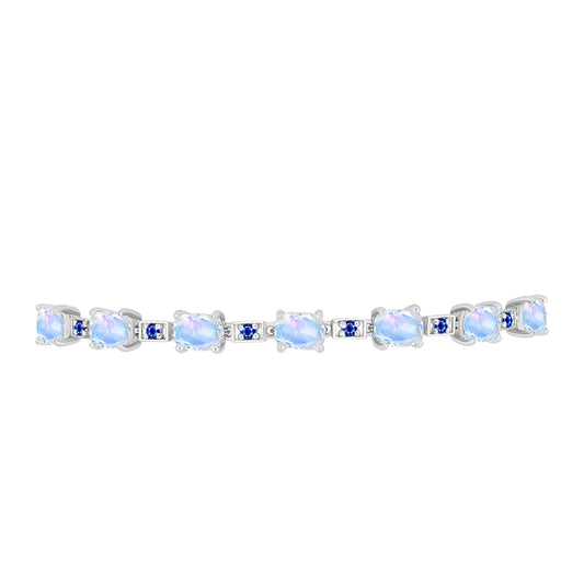 Brățară din Argint 925 ( 5.71 grame ) cu Safir Albastru Australian și Piatra Lunii Curcubeu 6.38 Carate