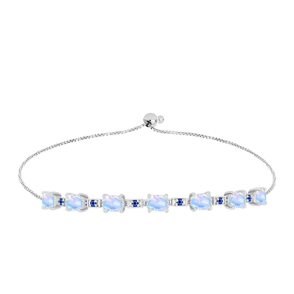 Brățară din Argint 925 ( 5.71 grame ) cu Safir Albastru Australian și Piatra Lunii Curcubeu 6.38 Carate