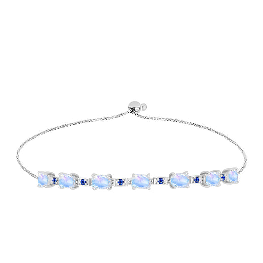 Brățară din Argint 925 ( 5.71 grame ) cu Safir Albastru Australian și Piatra Lunii Curcubeu 6.38 Carate