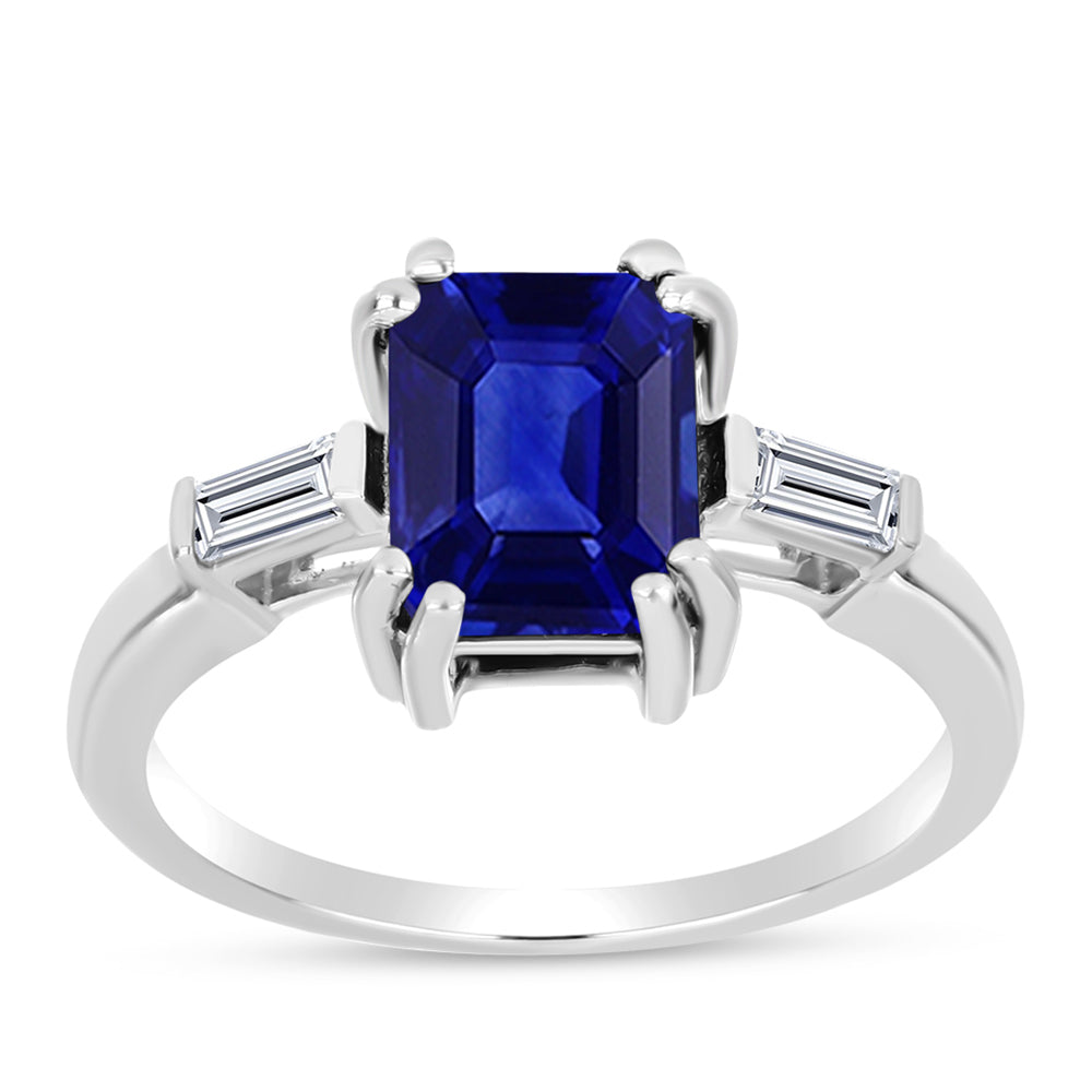 Inel din Argint 925 ( 2.54 grame ) cu Safir Albastru Australian și Topaz Alb 3.72 Carate 3 