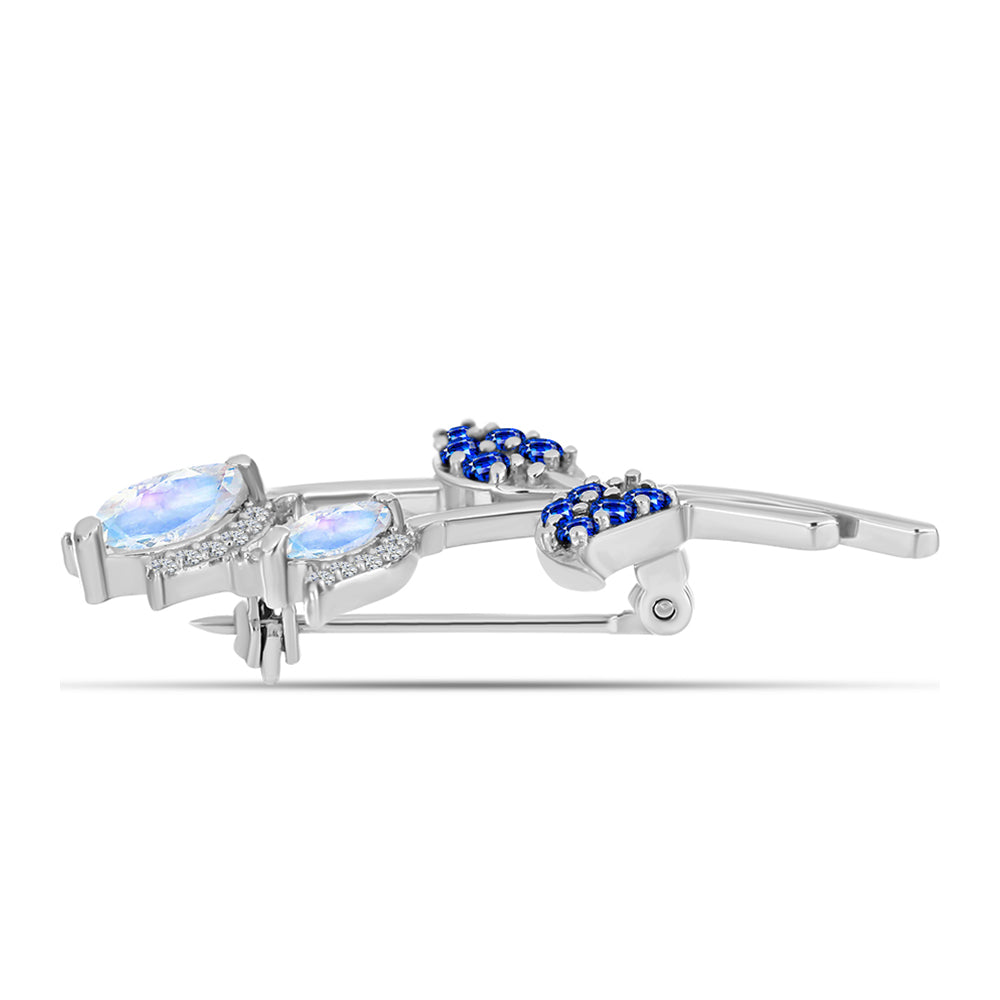 Broşă din Argint 925 ( 3.99 grame ) cu Safir Albastru Australian și Piatra Lunii Curcubeu 1.62 Carate