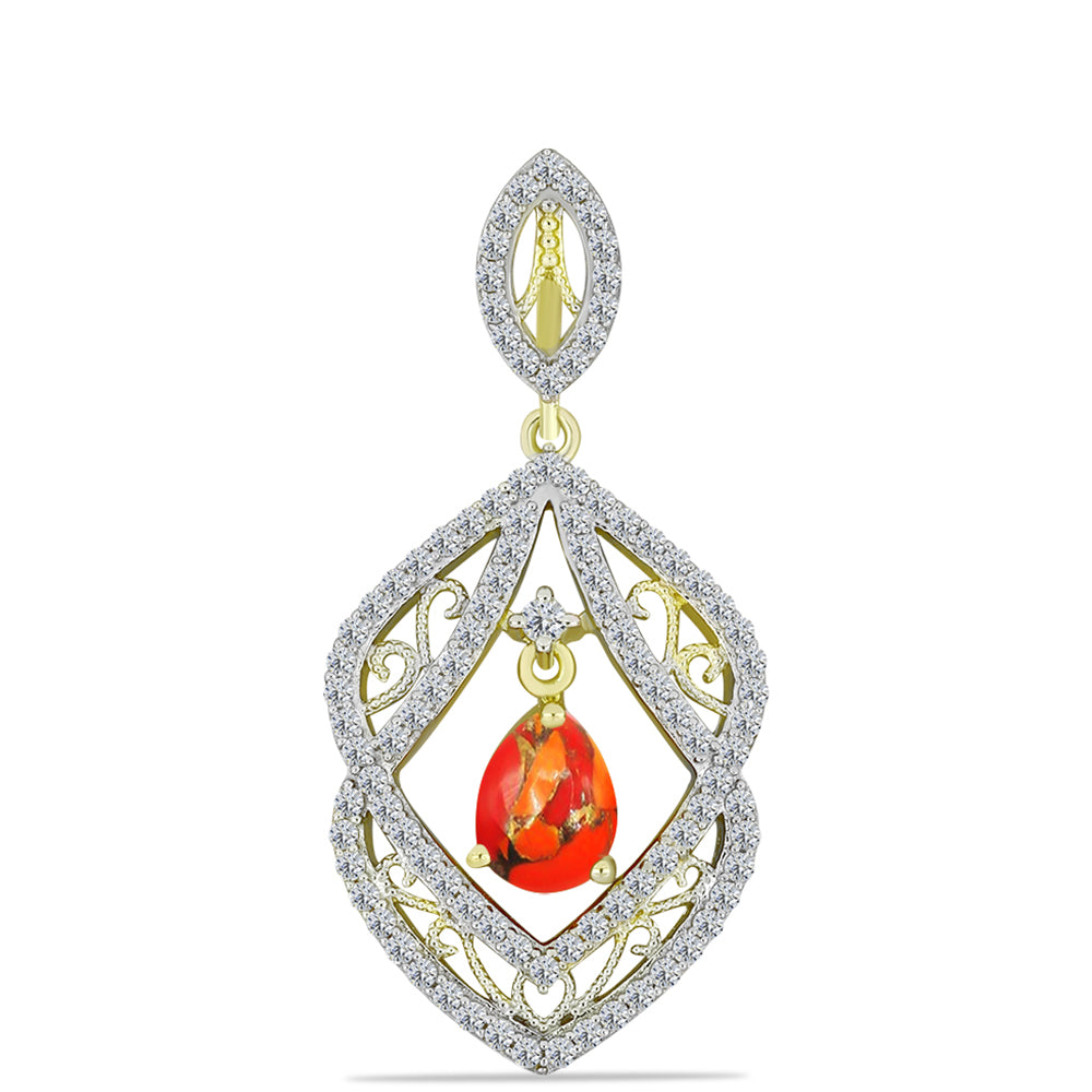 Pandantiv din Argint 925 Placat cu Aur ( 3.59 grame ) cu Turcoaz Mohave și Topaz Alb 2.29 Carate