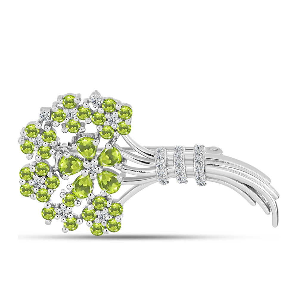Broşă din Argint 925 ( 5.3 grame ) cu Peridot Changbai și Topaz Alb 2.22 Carate 1 