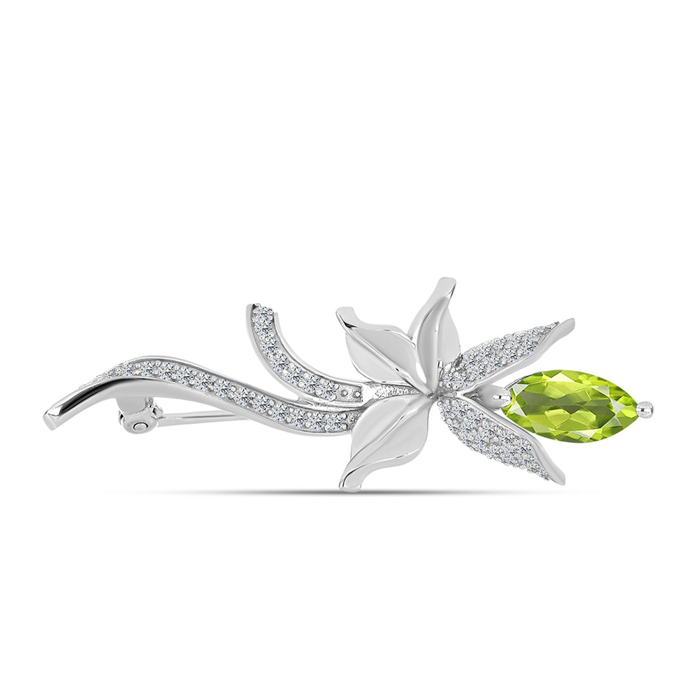 Broşă din Argint 925 ( 4.1 grame ) cu Peridot Changbai și Topaz Alb 1.54 Carate 1 