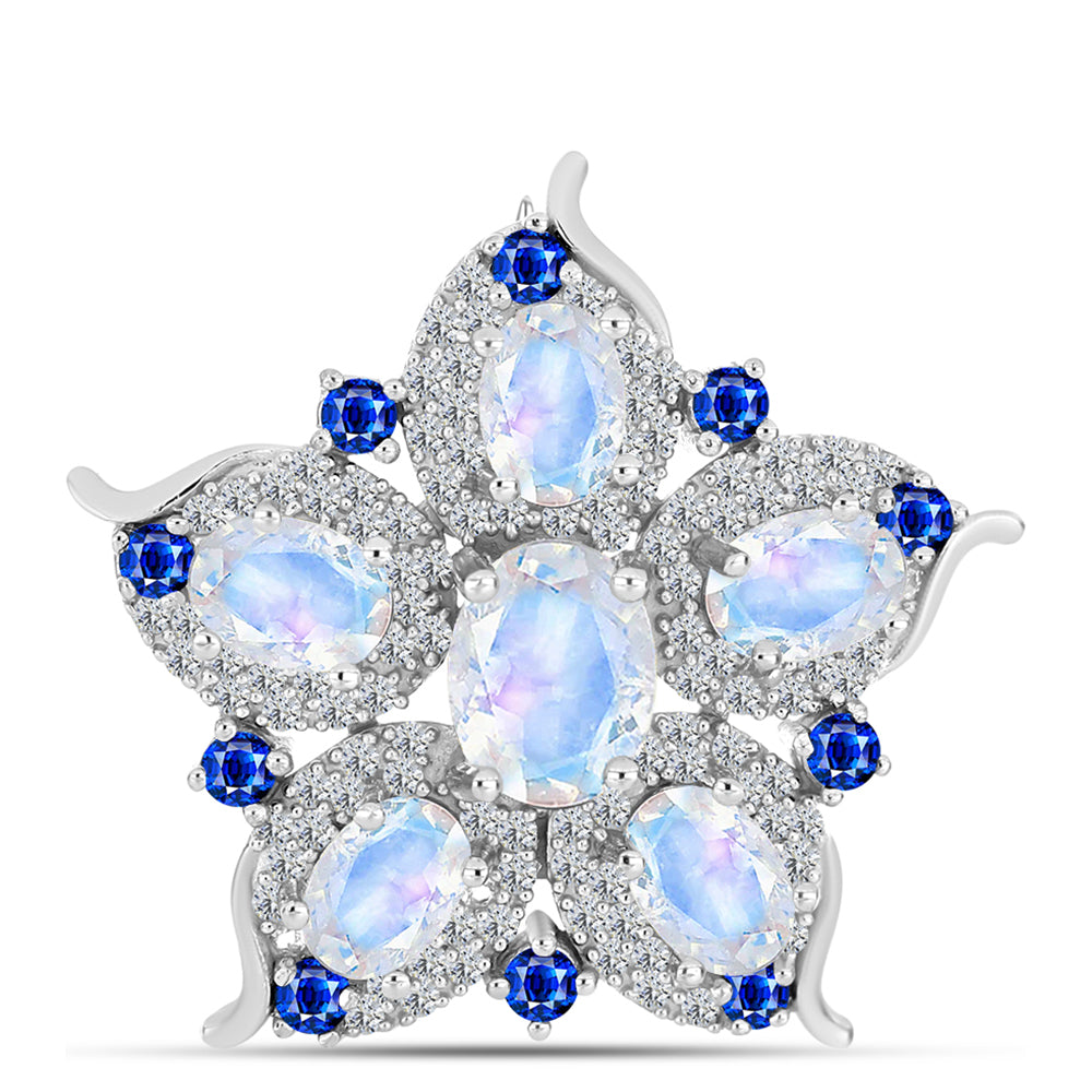 Broşă din Argint 925 ( 4.53 grame ) cu Safir Albastru Australian și Piatra Lunii Curcubeu 4.75 Carate 1 