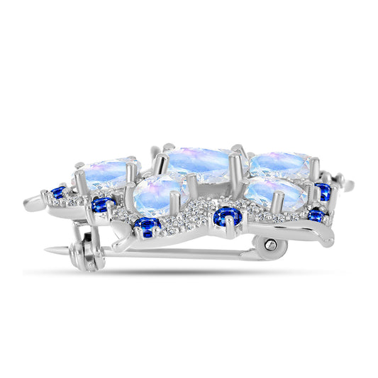 Broşă din Argint 925 ( 4.53 grame ) cu Safir Albastru Australian și Piatra Lunii Curcubeu 4.75 Carate